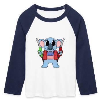Tankwart Koala Tankstelle - Frauen Cropped Baseball T-Shirt 3/4 Arm - Weiß/Navy  - Vorne - Maraike (178cm)