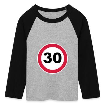 30e anniversaire - T-shirt Crop Top de Baseball Manches 3/4 Femme - gris chiné/noir - Devant - Maraike (178cm)
