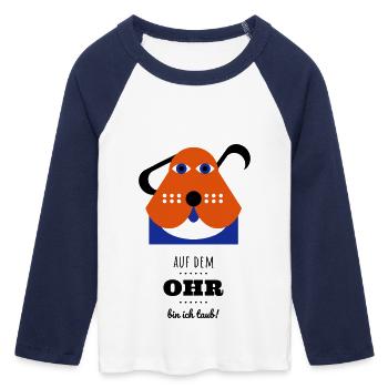 Bernie-hört-nix - Frauen Cropped Baseball T-Shirt 3/4 Arm - Weiß/Navy  - Vorne - Maraike (178cm)