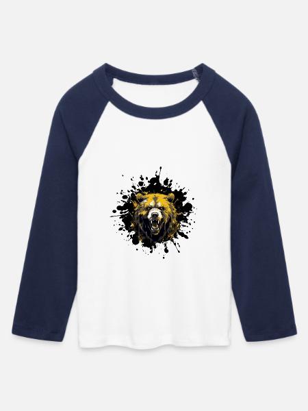 Bär Tier Farbspritzer - Frauen Cropped Baseball T-Shirt 3/4 Arm - Weiß/Navy 