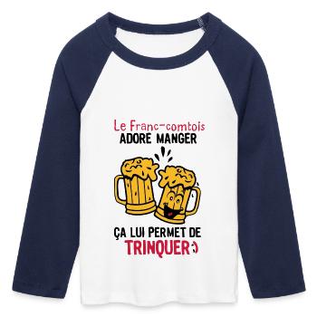 franc comtois trinquer biere alcool verre - T-shirt Crop Top de Baseball Manches 3/4 Femme - blanc/marine  - Devant - Maraike (178cm)