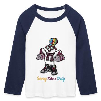 Serving Haters Daily - Women's Cropped 3/4 Sleeve Baseball T-Shirt - white/navy  - Front - Maraike (178cm)