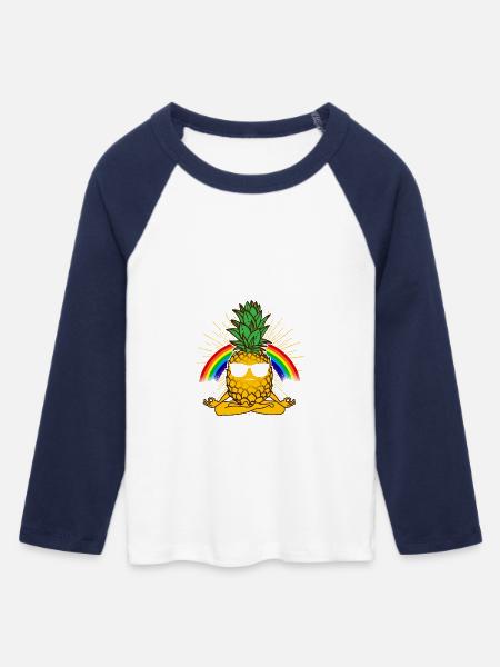 YOGA ANANAS / YOGI - Frauen Cropped Baseball T-Shirt 3/4 Arm - Weiß/Navy 