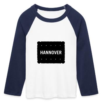 biscuits Hanovre - T-shirt Crop Top de Baseball Manches 3/4 Femme - blanc/marine  - Devant - Maraike (178cm)