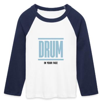 Drum and Bass Techno Music DJ - T-shirt Crop Top de Baseball Manches 3/4 Femme - blanc/marine  - Devant - Maraike (178cm)