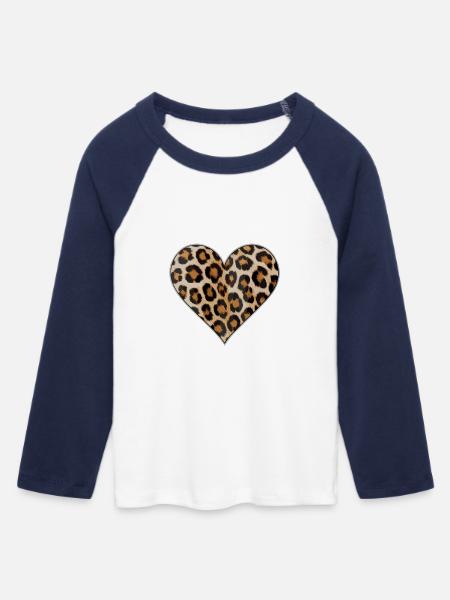 Leopardprint Herz Muster - Frauen Cropped Baseball T-Shirt 3/4 Arm - Weiß/Navy