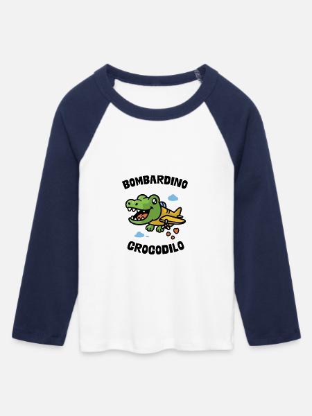 Bombardino Crocodilo - Frauen Cropped Baseball T-Shirt 3/4 Arm - Weiß/Navy 