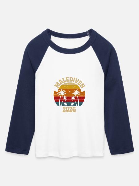 Malediven 2026 Retro Palmen - Frauen Cropped Baseball T-Shirt 3/4 Arm - Weiß/Navy 