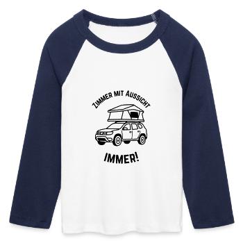 Dachzelt mit Aussicht - Frauen Cropped Baseball T-Shirt 3/4 Arm - Weiß/Navy  - Vorne - Maraike (178cm)