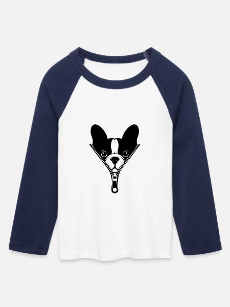 Bouledogue Français dans une fermeture éclair - T-shirt Crop Top de Baseball Manches 3/4 Femme - blanc/marine
