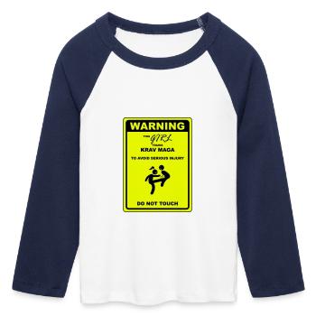 Warnung! Dieses Mädchen macht Krav Maga - Frauen Cropped Baseball T-Shirt 3/4 Arm - Weiß/Navy  - Vorne - Maraike (178cm)