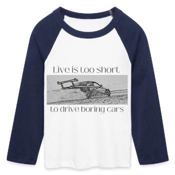 Voitures ennuyeuses - T-shirt Crop Top de Baseball Manches 3/4 Femme - blanc/marine  - Devant - Maraike (178cm)