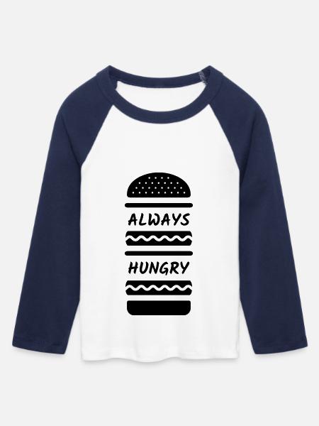 Always Hungry Burger - Frauen Cropped Baseball T-Shirt 3/4 Arm - Weiß/Navy 