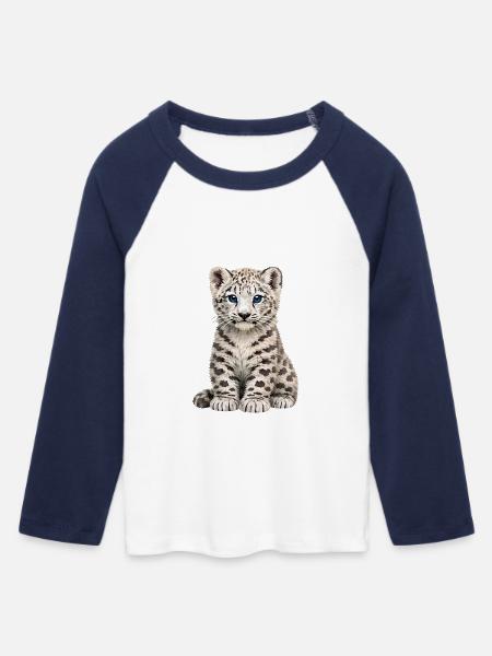 Sia Schneeleopard - Frauen Cropped Baseball T-Shirt 3/4 Arm - Weiß/Navy