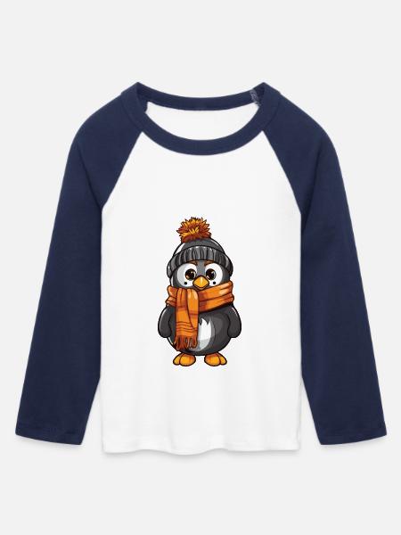 Pinguin Winter Comic - Frauen Cropped Baseball T-Shirt 3/4 Arm - Weiß/Navy 