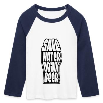 Save Water Drink Beer - Frauen Cropped Baseball T-Shirt 3/4 Arm - Weiß/Navy  - Vorne - Maraike (178cm)