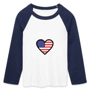 Amérique - T-shirt Crop Top de Baseball Manches 3/4 Femme - blanc/marine  - Devant - Maraike (178cm)