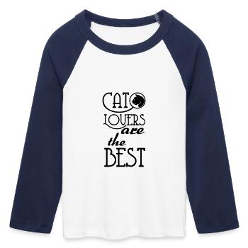 Cat Lovers are the Best Katze Haustier Geschenk - Frauen Cropped Baseball T-Shirt 3/4 Arm - Weiß/Navy  - Vorne - Maraike (178cm)
