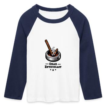 Zigarren Enthusiast - Frauen Cropped Baseball T-Shirt 3/4 Arm - Weiß/Navy  - Vorne - Maraike (178cm)