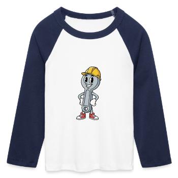 Techniker Cartoon Schraubenschlüssel Humor Mechaniker - Frauen Cropped Baseball T-Shirt 3/4 Arm - Weiß/Navy  - Vorne - Maraike (178cm)