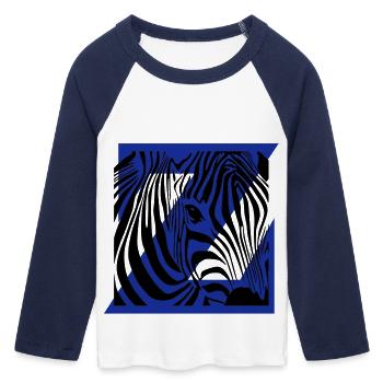 Zebra Mix - Women's Cropped 3/4 Sleeve Baseball T-Shirt - white/navy  - Front - Maraike (178cm)