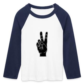 Black hand gesture peace - Women's Cropped 3/4 Sleeve Baseball T-Shirt - white/navy  - Front - Maraike (178cm)