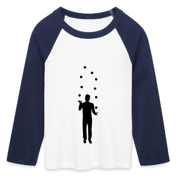 Jonglieren - Frauen Cropped Baseball T-Shirt 3/4 Arm - Weiß/Navy  - Vorne - Maraike (178cm)