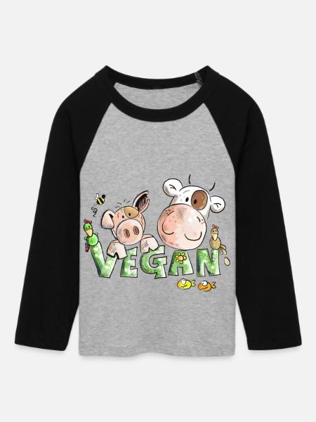 Vegan - Frauen Cropped Baseball T-Shirt 3/4 Arm - Grau meliert/Schwarz