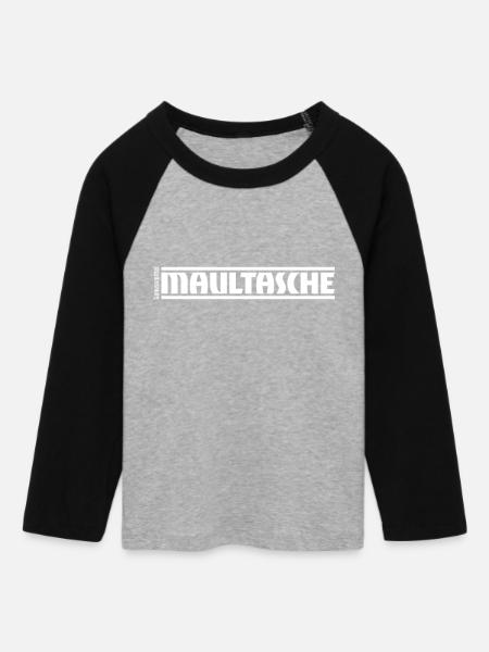 „Genussmittel“ Serie | Maultasche - Frauen Cropped Baseball T-Shirt 3/4 Arm - Grau meliert/Schwarz
