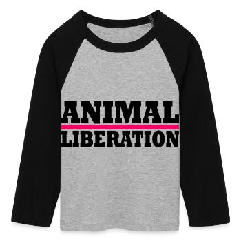 Animal liberation - T-shirt Crop Top de Baseball Manches 3/4 Femme - gris chiné/noir - Devant - Maraike (178cm)