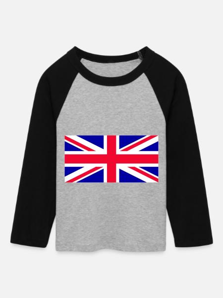 Großbritannien - Union Jack - Frauen Cropped Baseball T-Shirt 3/4 Arm - Grau meliert/Schwarz