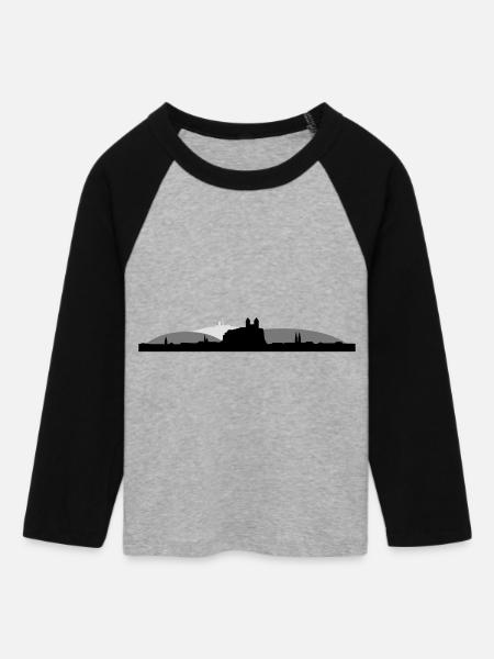 Silhouette Quedlinburg Panorama - Frauen Cropped Baseball T-Shirt 3/4 Arm - Grau meliert/Schwarz