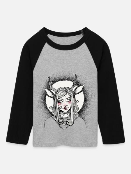 Hipster Hirsch Mädchen - Frauen Cropped Baseball T-Shirt 3/4 Arm - Grau meliert/Schwarz