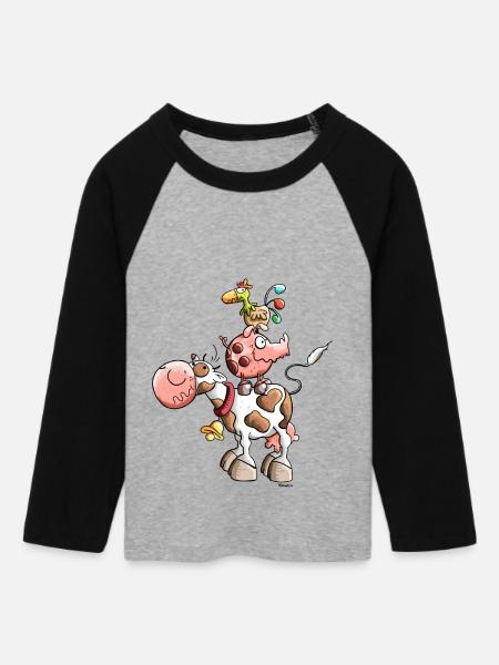 Das Bauernhof Team - Frauen Cropped Baseball T-Shirt 3/4 Arm - Grau meliert/Schwarz