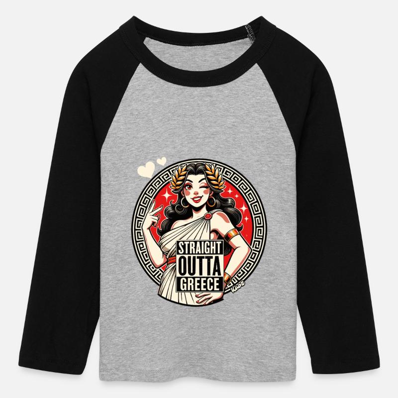 Dea greca parodia direttamente dalla Grecia - shirt da Baseball Corta con Maniche a 3/4 da donna - grigio melange/nero