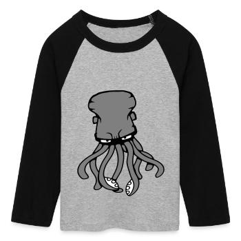 Oktopus Kraken Tintenfisch Kopffüßer Riesenkalmar - Frauen Cropped Baseball T-Shirt 3/4 Arm - Grau meliert/Schwarz - Vorne - Maraike (178cm)