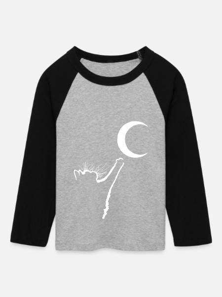 Die Katze und der Mond - Frauen Cropped Baseball T-Shirt 3/4 Arm - Grau meliert/Schwarz