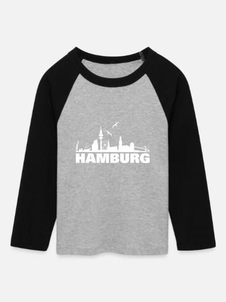 Hamburg Skyline Silhouette Design - Frauen Cropped Baseball T-Shirt 3/4 Arm - Grau meliert/Schwarz