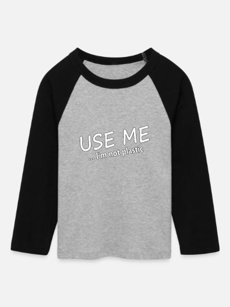USE ME - I'M NOT PLASTIC - Frauen Cropped Baseball T-Shirt 3/4 Arm - Grau meliert/Schwarz