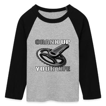 Crank Up Your Life design for bike lovers - Women's Cropped 3/4 Sleeve Baseball T-Shirt - heather grey/black - Front - Maraike (178cm)