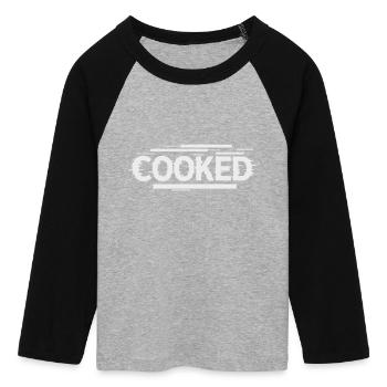 Cooked  - Selbstironische Schrift - Frauen Cropped Baseball T-Shirt 3/4 Arm - Grau meliert/Schwarz - Vorne - Maraike (178cm)