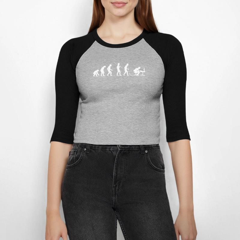 Evolution Programmierer Computerfreak Frauen Cropped Baseball T-Shirt 3/4 Arm
