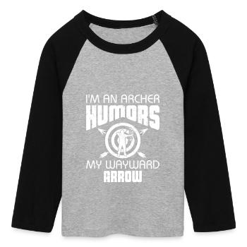 Bogenschießen Bogenschütze - Frauen Cropped Baseball T-Shirt 3/4 Arm - Grau meliert/Schwarz - Vorne - Maraike (178cm)
