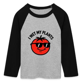 Je Mouille Mes Plantes Tomate Jardinage - T-shirt Crop Top de Baseball Manches 3/4 Femme - gris chiné/noir - Devant - Maraike (178cm)