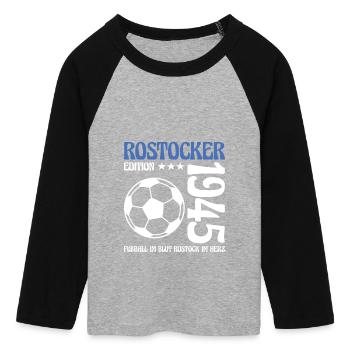 Rostocker Geburtstag 1945 Fußball Geschenk - Frauen Cropped Baseball T-Shirt 3/4 Arm - Grau meliert/Schwarz - Vorne - Maraike (178cm)