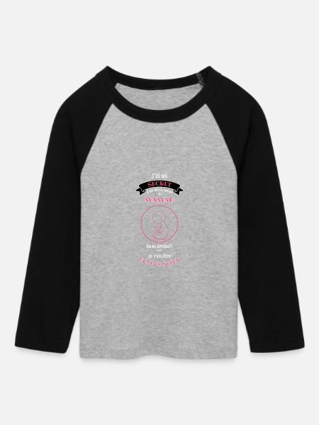 Secret Maman Grande Sœur - T-shirt Crop Top de Baseball Manches 3/4 Femme - gris chiné/noir