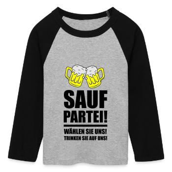 sauf partei - Frauen Cropped Baseball T-Shirt 3/4 Arm - Grau meliert/Schwarz - Vorne - Maraike (178cm)