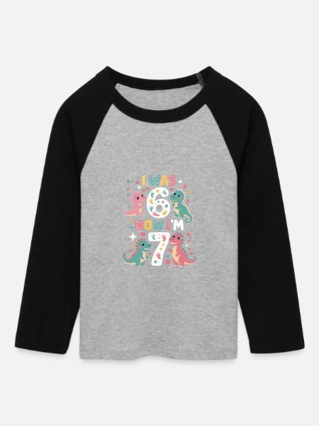 Von sechs bis sieben Dinosauriern - Frauen Cropped Baseball T-Shirt 3/4 Arm - Grau meliert/Schwarz