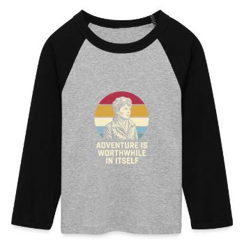 Amelia Earhart Das Abenteuer ist lohnenswert - Frauen Cropped Baseball T-Shirt 3/4 Arm - Grau meliert/Schwarz - Vorne - Maraike (178cm)