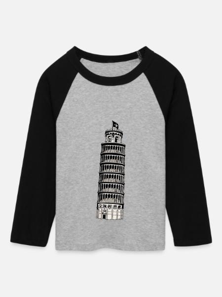 Turm von Pisa - Frauen Cropped Baseball T-Shirt 3/4 Arm - Grau meliert/Schwarz